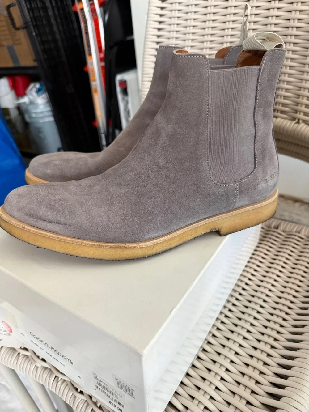 Common Projects Warm Grey Suede Chelsea Boots 42